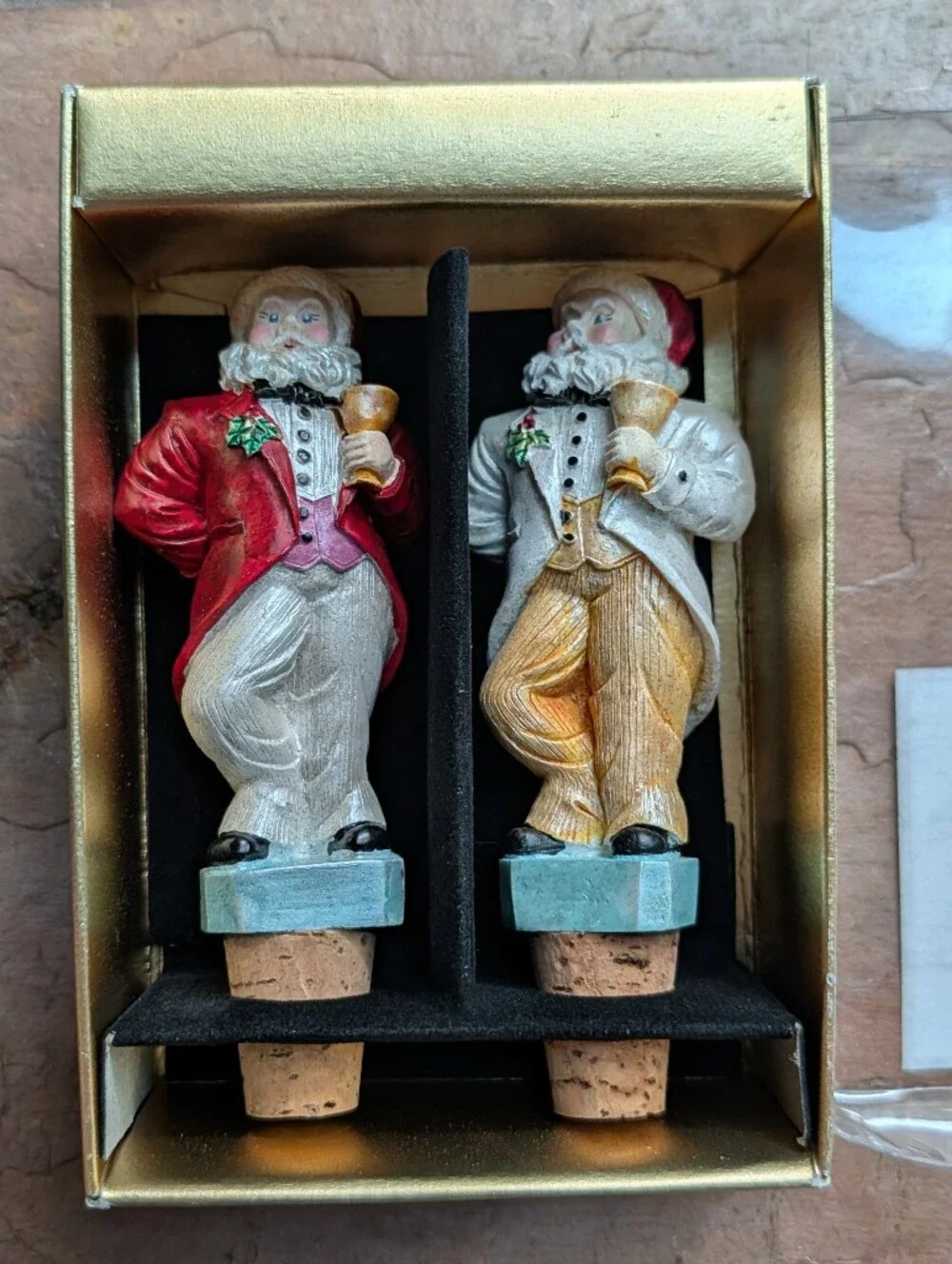 new vintage CHRISTOPHER RADKO tuxedo santa bottle stopper set
